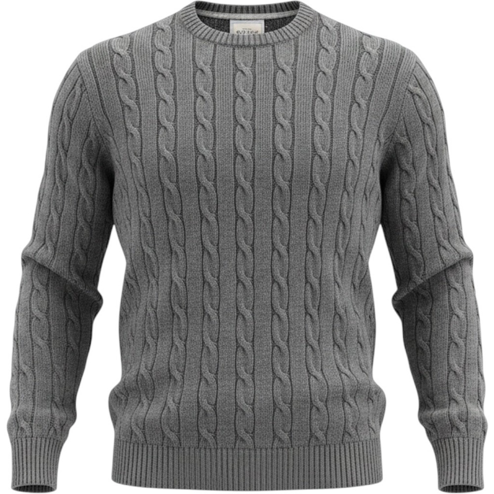 Old Navy Sweater Mens XL Gray Cable Knit Cotton Crew Neck Classic Preppy HOL07
